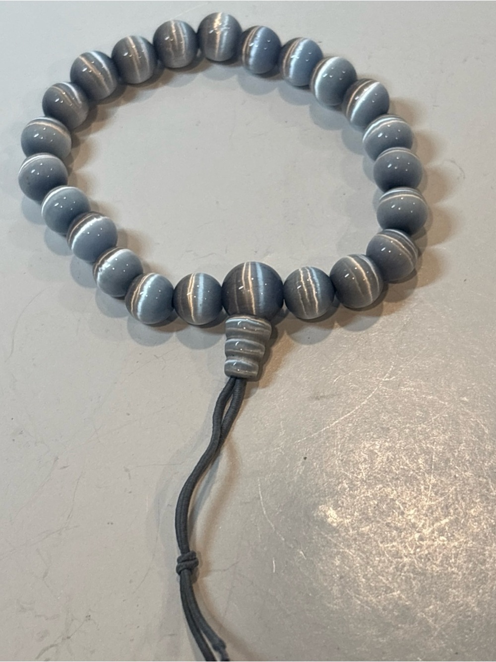 Gray Cat’s Eye‎ Glass Bead Adjustable Stretch Bracelet Unisex Fiber Optic